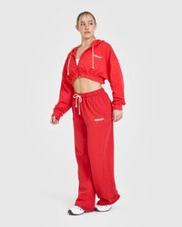 Raw Lounge Crop Zip Through Hoodie with Graphic | Muscle Mommy Red