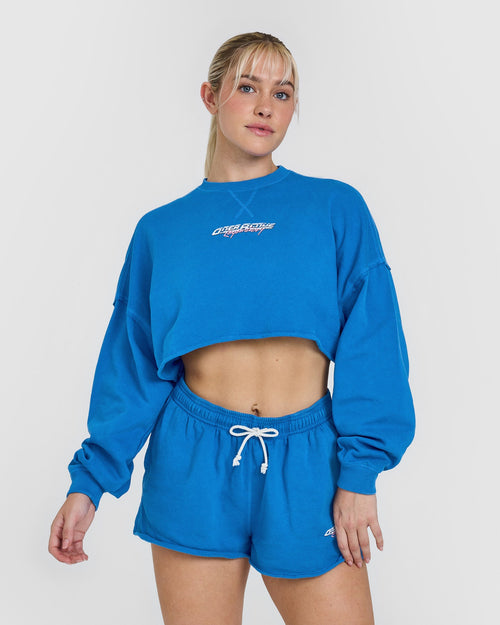 Oner Modal Raw Lounge Crop Sweatshirt with Graphic | Retro Blue