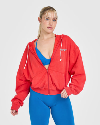 Raw Lounge Oversized Zip Through Hoodie with Graphic | Muscle Mommy Red