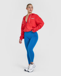 Raw Lounge Oversized Zip Through Hoodie with Graphic | Muscle Mommy Red