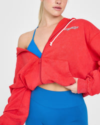 Raw Lounge Oversized Zip Through Hoodie with Graphic | Muscle Mommy Red