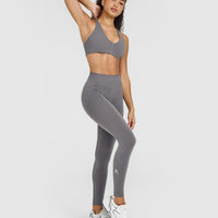 EffortlessLift™ Seamless Leggings with White Logo | Ash Grey
