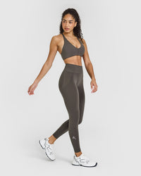 EffortlessLift™ Seamless Leggings with White Logo | Deep Taupe