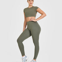 SoftMotion™ Leggings with White Logo | Alpine Green