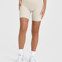 SoftMotion™ Cycling Shorts 8" with White Logo | Sand