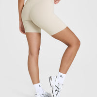 SoftMotion™ Cycling Shorts 8" with White Logo | Sand