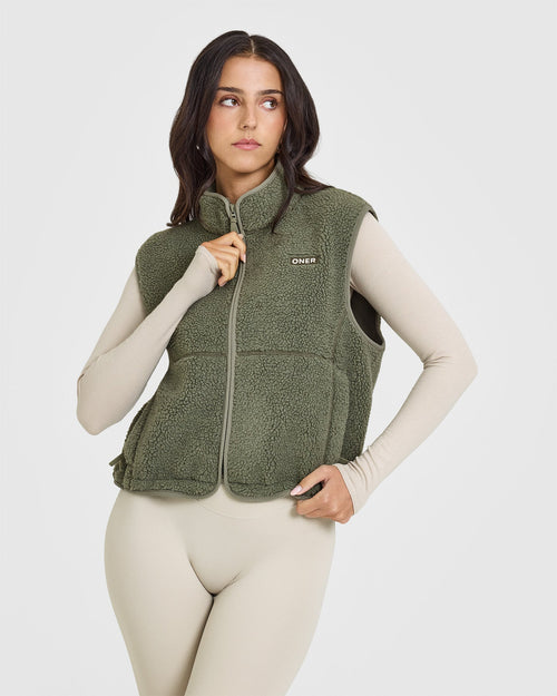 Oner Modal Zip Through Fleece Gilet | Alpine Green