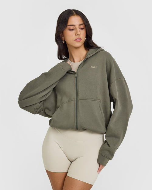 Oner Modal Mid Weight Zip Through Hoodie | Alpine Green