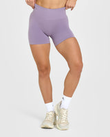 Effortless Seamless Shorts with White Logo | Soft Purple