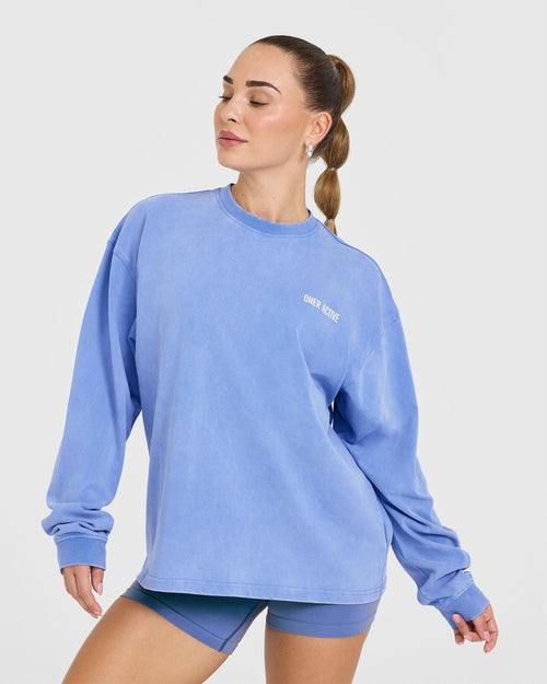 Oner Modal Oversized Graphic Washed Long Sleeve Top | Glaucous Blue