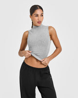 Mellow™ Rib Mock Neck Tank | Charcoal Marl