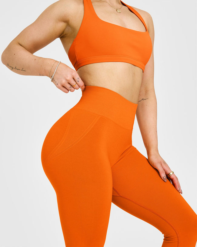 EffortlessLift™ Seamless Leggings with White Logo | Flame Orange