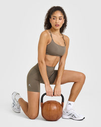 EffortlessLift™ Seamless Shorts with White Logo | Moss Brown