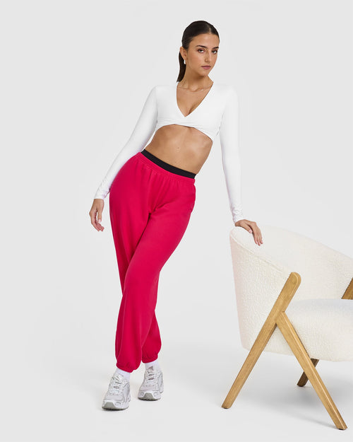 Unified Twist Front Long Sleeve Crop Top | White