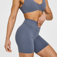 SoftMotion™ Cycling Shorts 8" with White Logo | Granite Blue