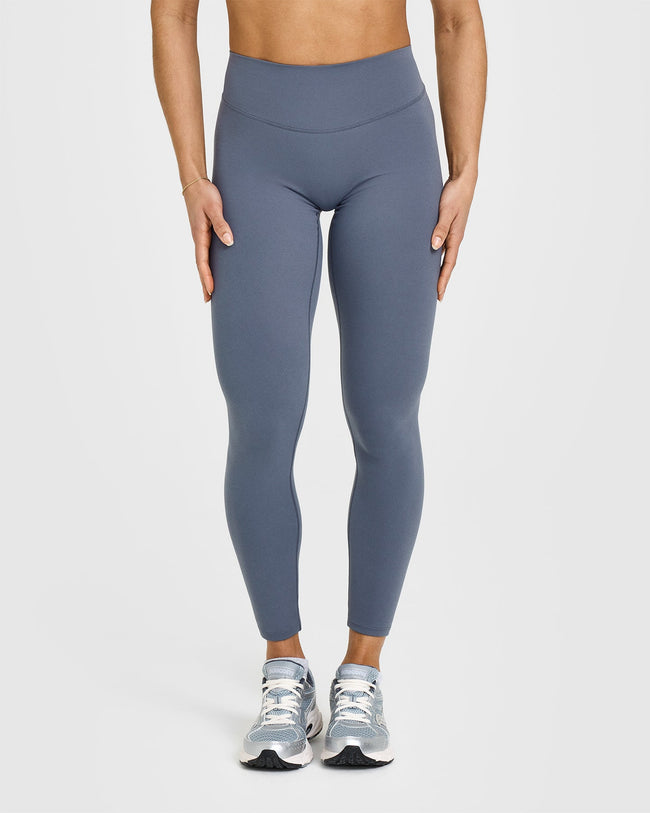 SoftMotion™ Leggings with White Logo | Granite Blue