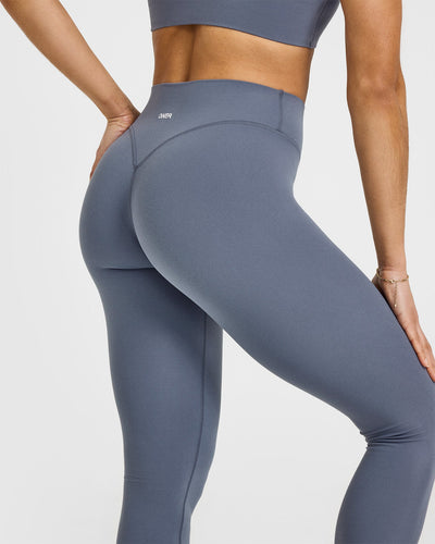 SoftMotion™ Leggings with White Logo | Granite Blue
