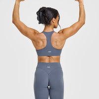 SoftMotion™ Leggings with White Logo | Granite Blue