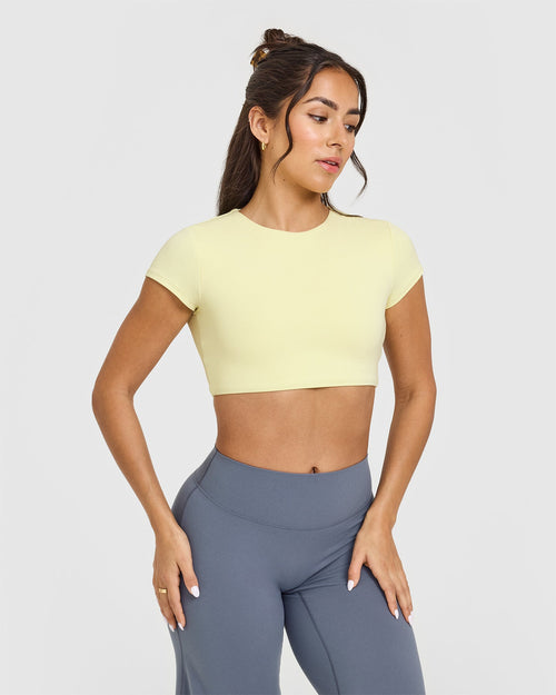Oner Modal SoftMotion™ Short Sleeve Crop Top | Pastel Yellow