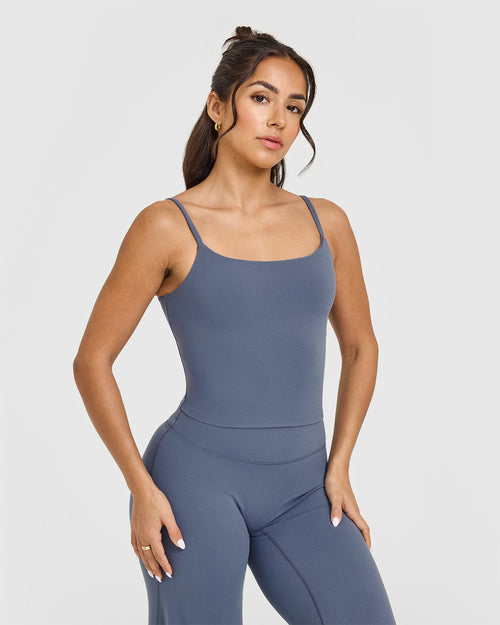 Oner Modal SoftMotion™ Strappy Mid Vest with Built in Bra Shelf | Granite Blue