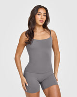 SoftMotion™ Strappy Vest with Built in Bra Shelf with White Logo | Ash Grey