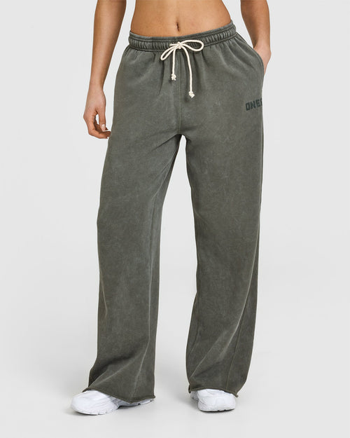 Oner Modal Raw Lounge Wide Leg Joggers | Washed Dark Khaki