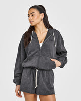 Raw Lounge Oversized Zip Hoodie | Coal