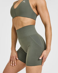 EffortlessLift™ Seamless Shorts with White Logo | Dark Khaki