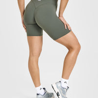 SoftMotion™ Cycling Shorts 8" with White Logo | Dark Khaki