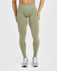 EffortlessLift™ Seamless Leggings with White Logo | Deep Sage Green