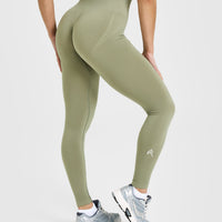 EffortlessLift™ Seamless Leggings with White Logo | Deep Sage Green