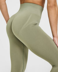 EffortlessLift™ Seamless Leggings with White Logo | Deep Sage Green
