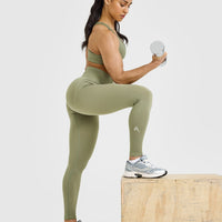 EffortlessLift™ Seamless Leggings with White Logo | Deep Sage Green