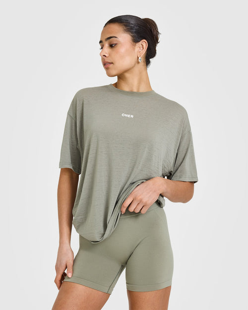 Oner Modal Washed Burnout T-Shirt | Washed Soft Sage Green