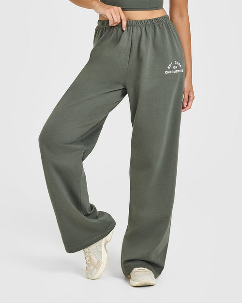 Oner Modal Lightweight Straight Leg Joggers with Graphic | Dark Khaki
