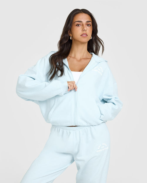 Oner Modal Lightweight Zip Through Hoodie with Graphic | Cloud Blue