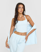 Mellow™ Rib Halter Neck Mid Vest with Built in Bra Shelf | Cloud Blue