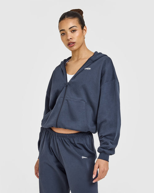 Oner Modal Lightweight Zip Through Hoodie With Oner Logo | True Blue