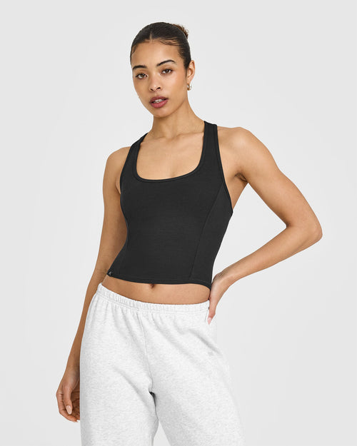 Oner Modal Mellow™ Rib Square Neck Mid Vest with Built in Bra Shelf | Soft Black