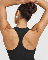 Mellow™ Rib Square Neck Mid Vest with Built in Bra Shelf | Soft Black