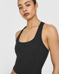 Mellow™ Rib Square Neck Mid Vest with Built in Bra Shelf | Soft Black
