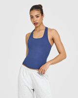 Mellow™ Rib Scoop Neck Vest with Built in Bra Shelf | Shadow Blue