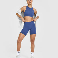 SoftMotion™ Cycling Shorts 8" with White Logo | Shadow Blue