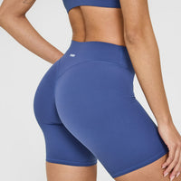 SoftMotion™ Cycling Shorts 8" with White Logo | Shadow Blue