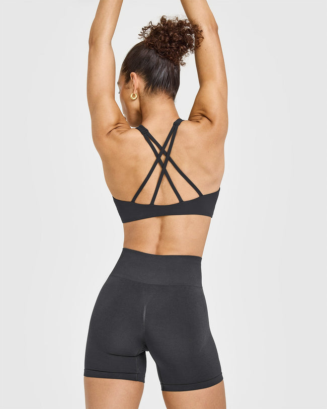 EasyLift™ High Neck Sports Bra with White Logo | Coal