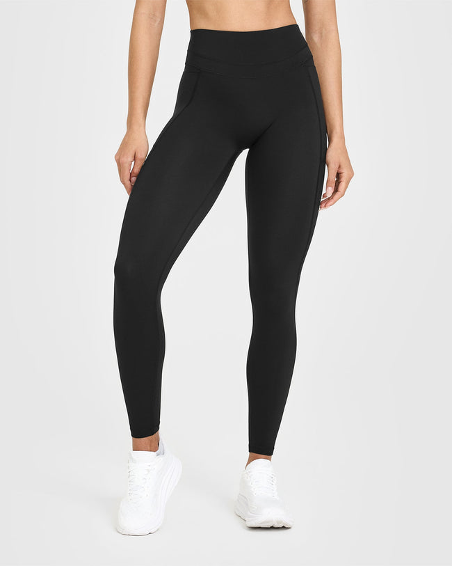 UnifiedMove High Waisted Pocket Leggings White Logo | Black