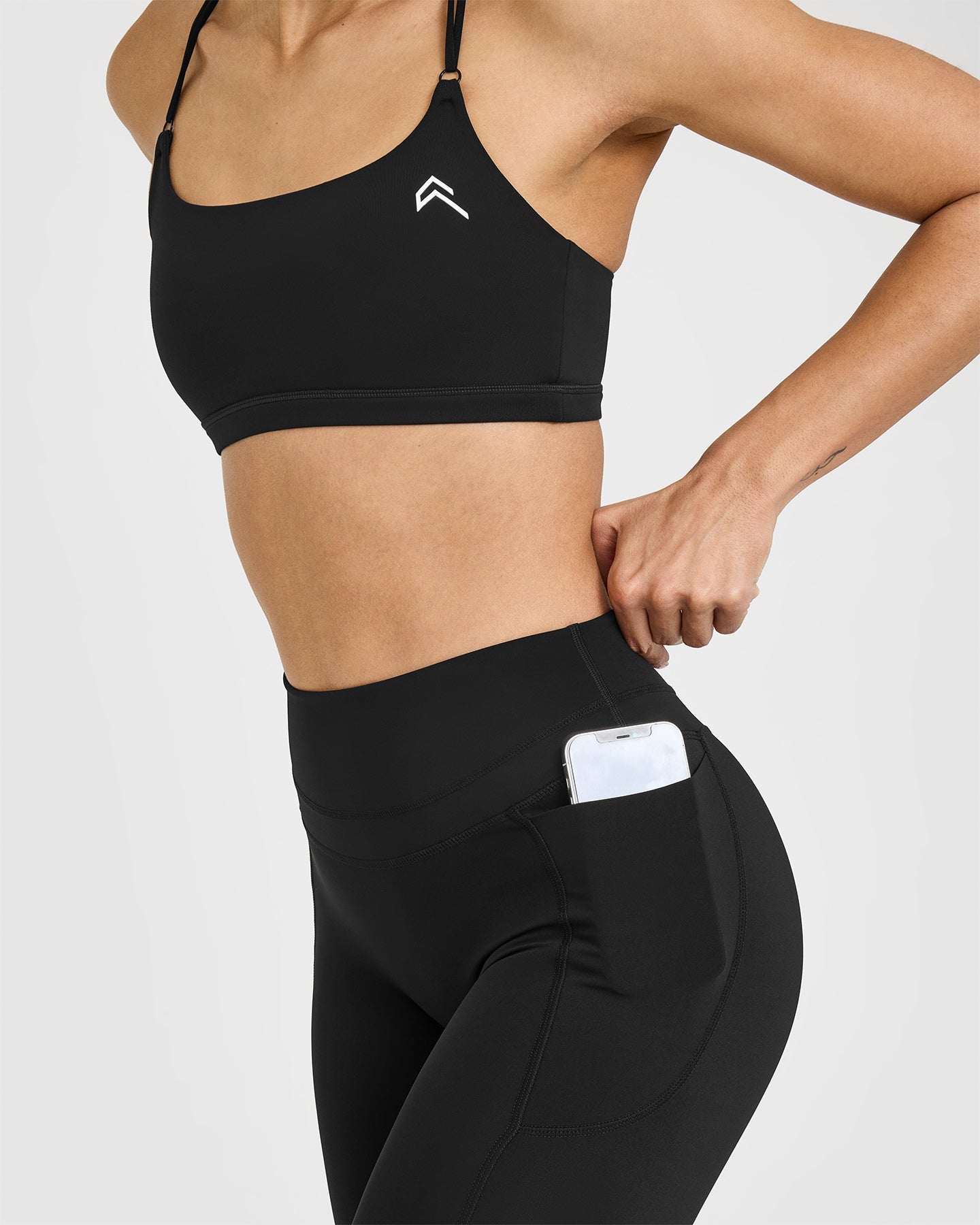 UnifiedMove High Waisted Pocket Leggings White Logo | Black