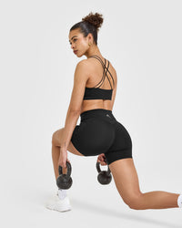 UnifiedMove™ High Waisted Pocket Shorts 6" White Logo | Black