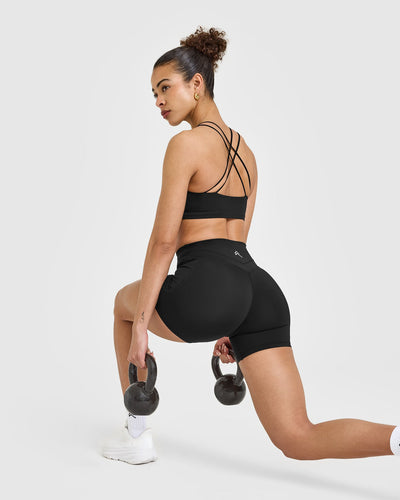 UnifiedMove™ High Waisted Pocket Shorts 6" White Logo | Black