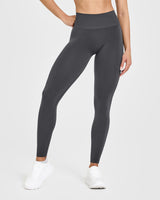 Effortless Seamless Leggings with White Logo | Coal
